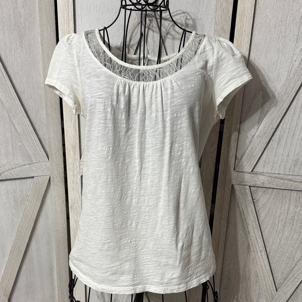 LOFT Lace Accent Short Sleeve Tee Size M